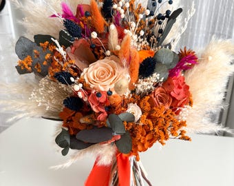 Burnt orange Bridal Bouquet,  dried flower and pampas grass wedding bouquet, autumn wedding flowers