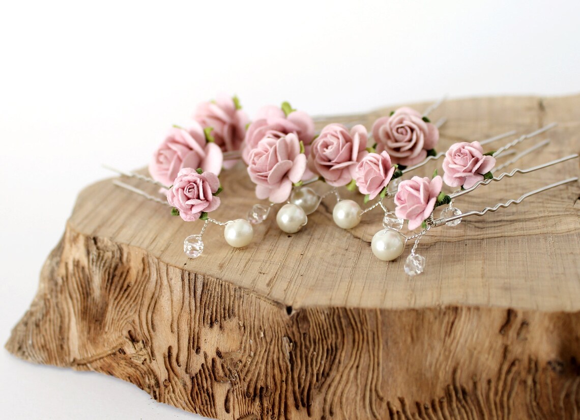Blush Pink Hair Pin Set Dusky Pink Wedding Hair Pins Bridal Etsy India