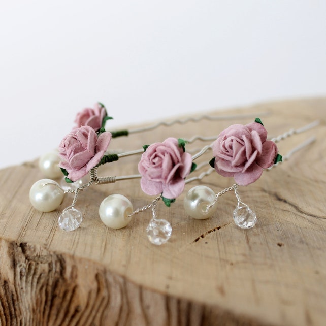 Dusky Pink Hair Pins Wedding Hair Pins Bridal Hair Pins