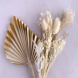 Almond and gold dried flower palm set, latte palm spear cake topper, palm spear for cake, letterbox flowers