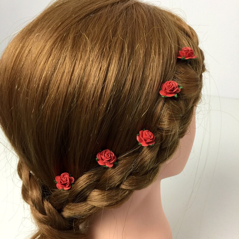 Red Rose Hair Grips Wedding Hair Clips Bridal Hair Etsy