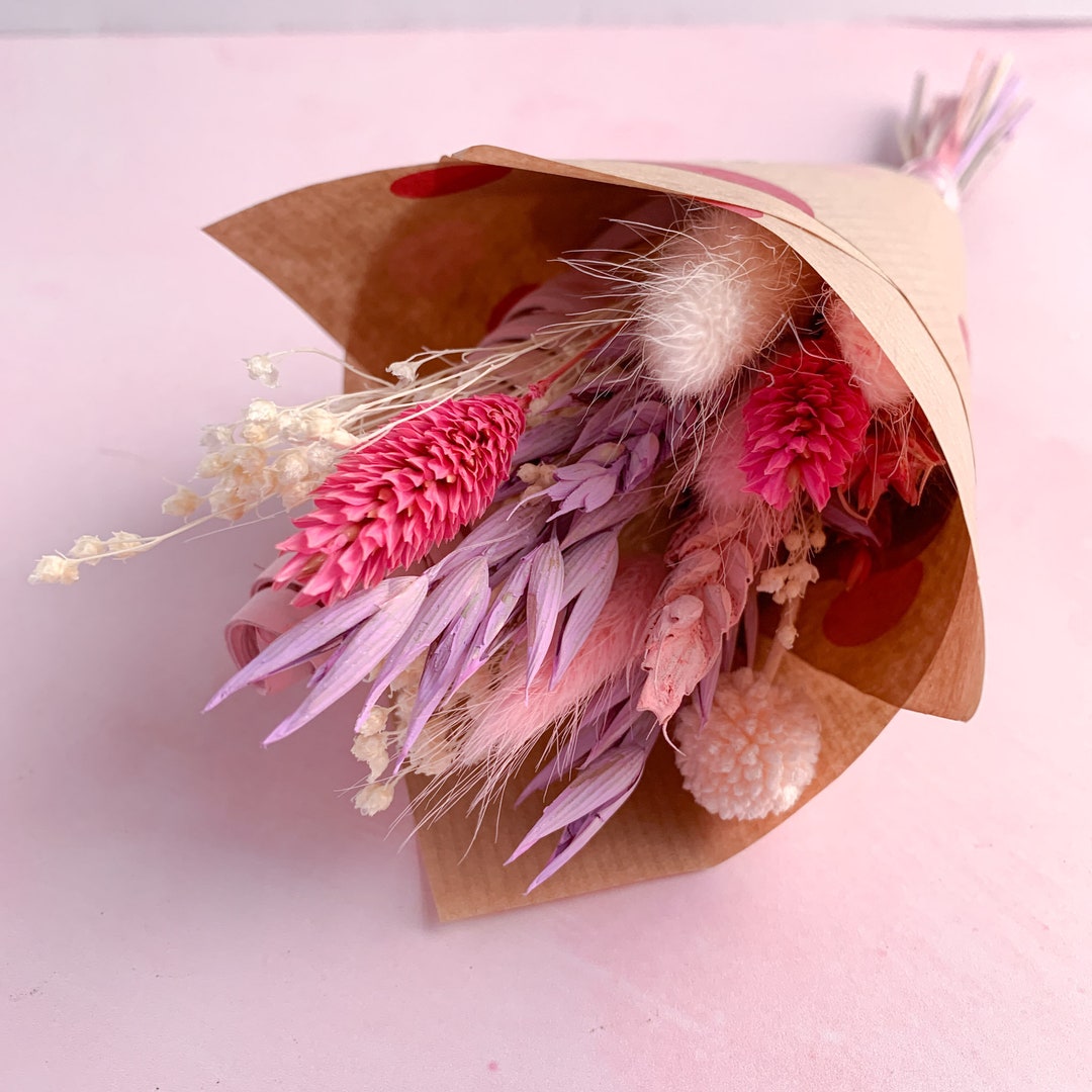 Dried Flower Bouquet Pink and Lilac Micro Dried Floral Bunch Etsy