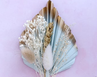 Mini mint and gold palm spear, pale sage spear dried flowers cake topper, flowers for decoration