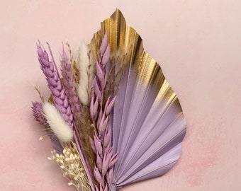 Lilac palm spear and dried flower bunch, cake decor