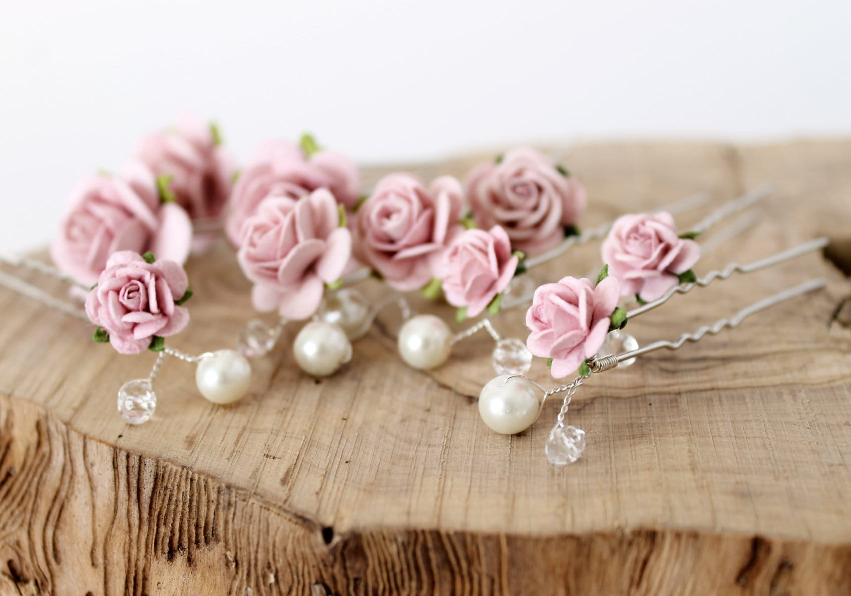Blush Pink Hair Pin Set, Dusky Pink Wedding Hair Pins, Bridal Hair
