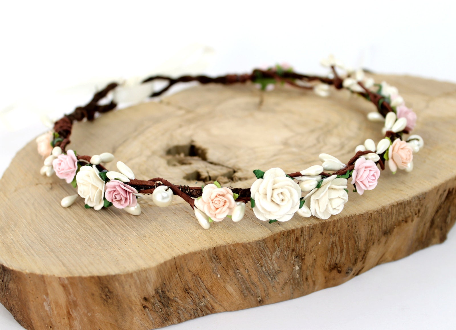 Blush Flower Crown Wedding Pearl Wedding Floral Crown Blush Flower Crown Wedding Pearl Wedding Floral Crown