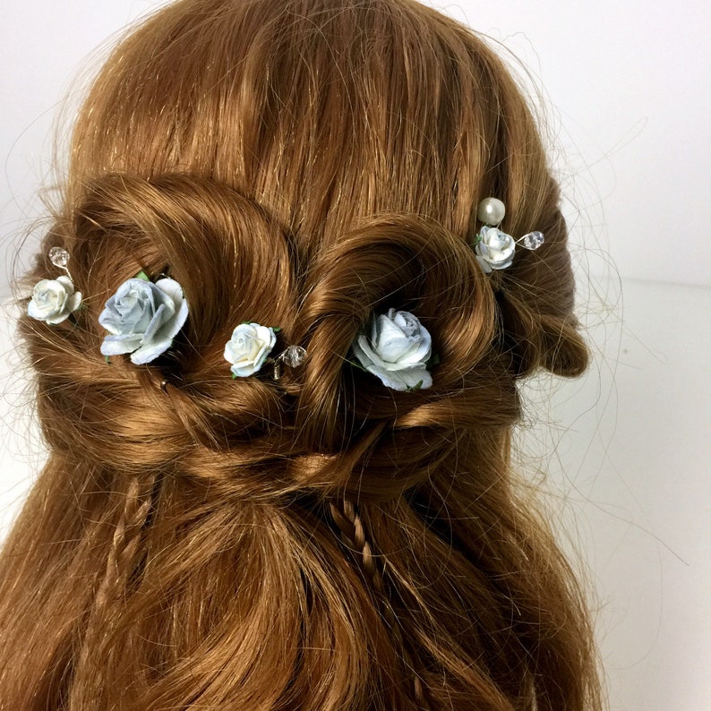 Rustic Hair Accessories Bridal Hair Accessories Something Blue Blue Rose Bridal Hair Clips Wedding Hair Pins Blue Hair Pins Set