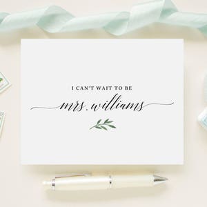 Tarjeta de día de boda de color personalizada para su novio, prometido, futuro esposo - "No puedo esperar para ser la sra ..." - Follaje, vegetación, boda de sucursal