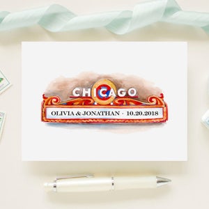 Chicago Theatre Windy City Skyline Wedding Save The Date Wedding Announcement Printed Cards