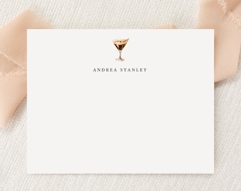 Personalized Custom Espresso Martini Stationery | Stationary | Monogram | Flat Note Cards + Envelopes Printed Thank You | Martini Lover Gift