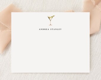 Personalized Custom Martini Stationery | Stationary | Monogram | Flat Note Cards + Envelopes Printed Thank You | Martini Lover Gift
