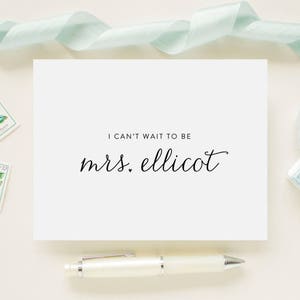 Tarjeta personalizada de día de boda en color para su novio, prometido, futuro esposo: "No puedo esperar para ser la sra..."