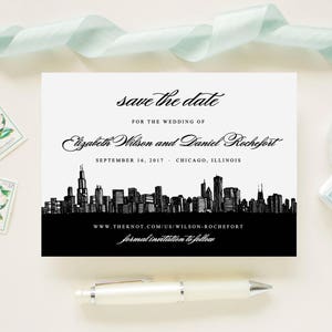 Chicago Skyline Windy City Wedding Save The Date Cards // Wedding Announcement Printed Cards with Envelopes
