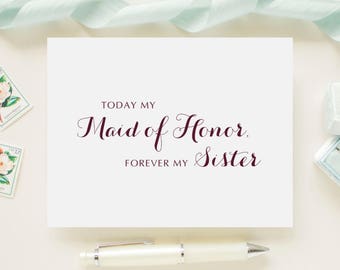 Thank You For Being My Sister Maid of Honor / Matron of Honor Bridal Party Wedding Attendant Card - On Our Wedding Day