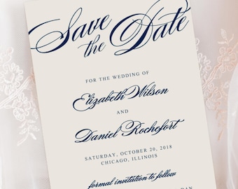 Elegant Script Save The Date Engagement Wedding Announcement Printed Cards