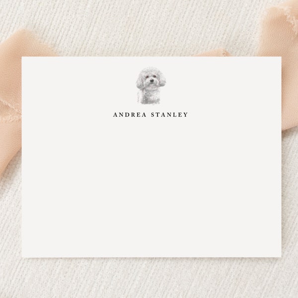 Personalized Custom Bichon Frise Dog Stationery | Stationary | Monogram | Flat Note Cards + Envelopes | Printed Thank You | Snail Mail Gift