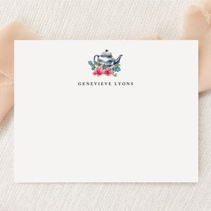 Personalized Custom Teapot Kettle Floral Stationery | Stationary | Monogram | Flat Note Cards Envelopes | Thank You | Snail Mail Gift