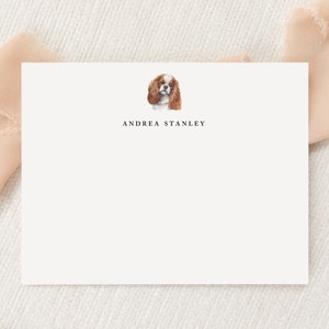 Papelería personalizada con diseño de perro Cavalier King Charles Spaniel, monograma, notas planas, agradecimiento impreso, regalo para correo postal.