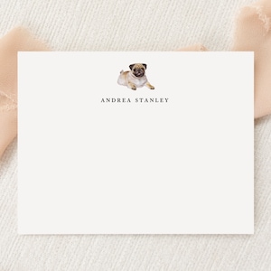 Gepersonaliseerde gepersonaliseerde mopshond briefpapier | Stationair | Monogram | Platte notitiekaarten en enveloppen | Gedrukt bedankt | Snail Mail-cadeau
