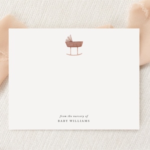 Papeterie de remerciement personnalisée pour baby shower | Stationnaire | Monogramme | Cartes de correspondance plates Enveloppes | Imprimé Merci | Lit bébé