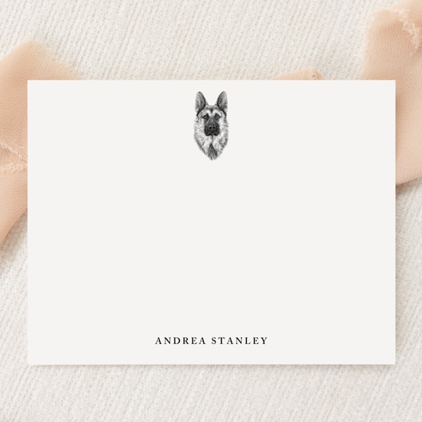 Personalized Custom German Shepherd Stationery | Stationary | Monogram | Flat Note Cards and Envelopes | Printed Thank You | Snail Mail Gift