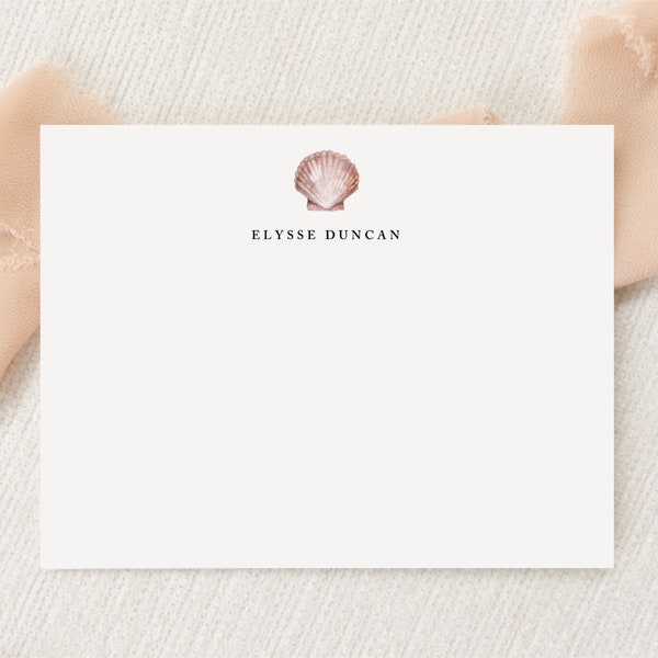 Personalized Custom Seashell Stationery | Stationary | Beach Sea Gift | Monogram | Flat Note Cards | Printed Thank You | Snail Mail Gift