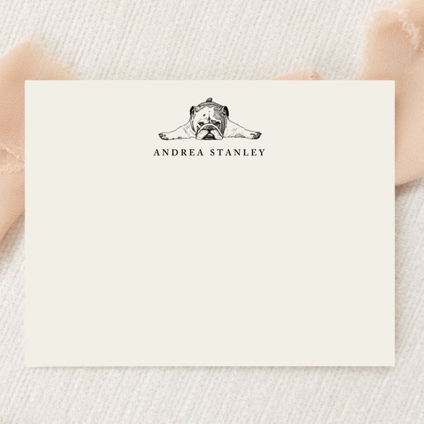 Personalized Custom English Bulldog Dog Stationery | Stationary | Monogram | Flat Note Card Envelopes | Printed Thank You | Snail Mail Gift