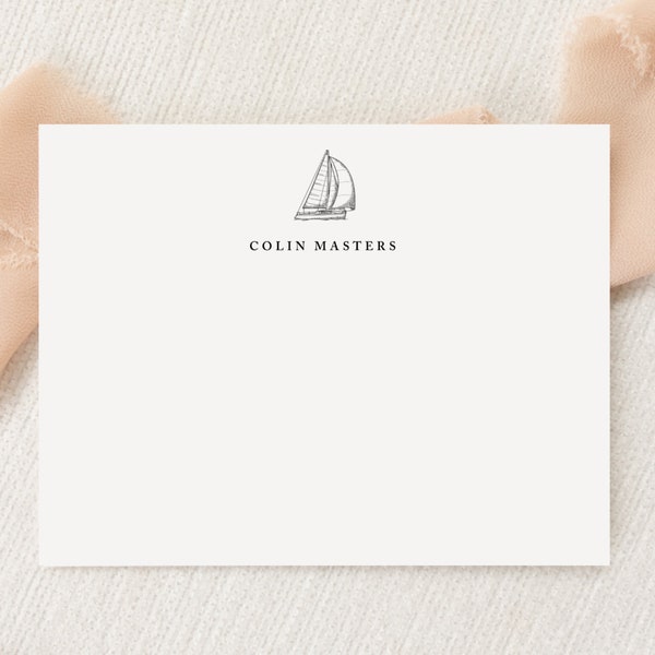 Personalized Custom Nautical Sailboat Stationery | Stationary | Monogram | Flat Note Cards Envelopes | Printed Thank You | Snail Mail Gift