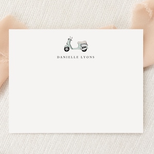 Gepersonaliseerde aangepaste Vespa motor Buddy Bike briefpapier | Stationair | Monogram | Platte notitiekaarten | Gedrukt bedankt | Snail Mail-cadeau