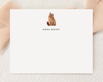 Personalized Custom Orange Fluffy Cat Stationery | Stationary | Monogram | Flat Note Cards, Envelopes | Printed Thank You | Snail Mail Gift