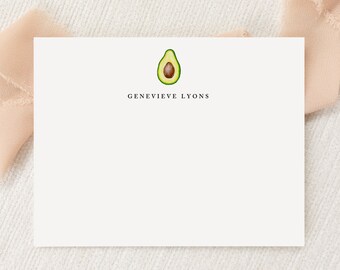 Personalized Custom Avocado Lover Stationery | Stationary | Monogram | Flat Note Cards + Envelopes | Printed Thank You | Snail Mail Gift