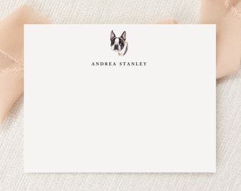 Personalized Custom Boston Terrier Dog Stationery | Stationary | Monogram | Flat Note Cards, Envelopes | Printed Thank You | Snail Mail Gift