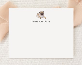 Personalized Custom Pug Dog Stationery | Stationary | Monogram | Flat Note Cards and Envelopes | Printed Thank You | Snail Mail Gift