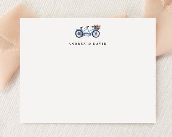 Personalized Custom Tandem Bicycle Bike Couples Stationery | Stationary | Monogram | Flat Note Cards | Printed Thank You | Snail Mail Gift