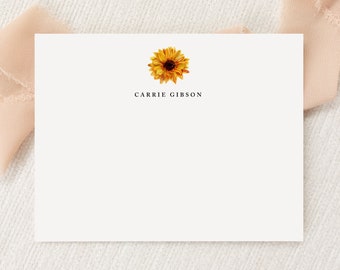 Personalized Custom Sunflower Floral Stationery | Stationary | Monogram | Flat Note Cards, Envelopes | Printed Thank You | Snail Mail Gift