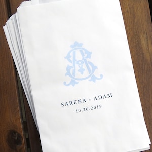 Set med 25 personliga, anpassade bröllopsgåvor med monogram - godisbuffé, munkar, kakor, popcorn - bröllop, brudtärna, babyshower