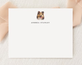 Personalized Custom Shetland Sheepdog Dog Stationery | Stationary | Monogram | Flat Note Cards | Printed Thank You | Snail Mail Gift