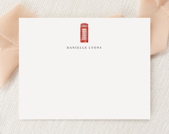Personalized Custom London England Stationery | Stationary | Telephone Booth | Monogram | Flat Note Cards | Printed Thank You | Snail Mail