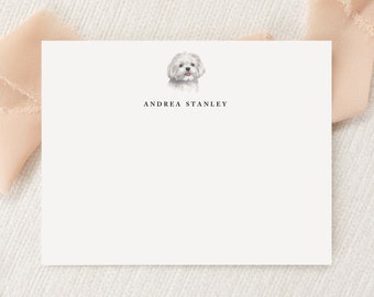 Personalized Custom Maltese Dog Stationery | Stationary | Monogram | Flat Note Cards Envelopes | Printed Thank You | Snail Mail Gift
