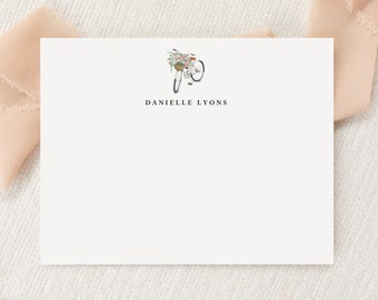 Papelería personalizada con diseño floral para bicicleta, monograma, sobres planos, agradecimientos impresos, regalo para correo postal.