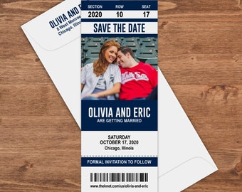 Sports Ticket Save The Date Wedding Announcement Printed Cards, Envelopes, Address Printing - Football, Baseball, Basketball, Soccer, Hockey