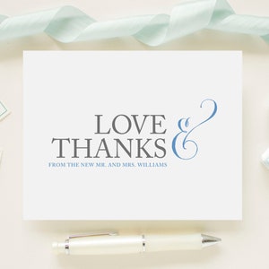 Ensemble de cartes de remerciement personnalisées pour jeunes mariés, baby shower, mariage - Merci de la part des nouveaux M. et Mme.