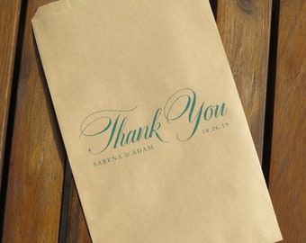 Set of 25 Personalized Custom Thank You Wedding Favor Treat Bags - Candy Buffet, Donuts, Cookies, Popcorn - Wedding, Bridal, Baby Shower