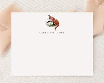 Personalized Custom Fox Stationery | Stationary | Monogram | Flat Note Cards + Envelopes | Printed Thank You | Fox Lover Gift Set
