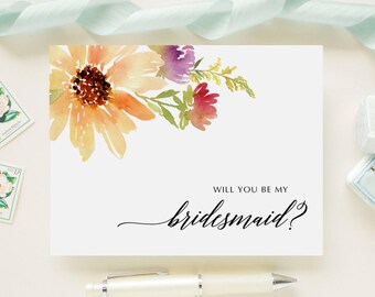 Be My Bridesmaid, Maid of Honor, Ask Bridal Party Card with Spring Summer Floral