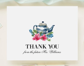 Custom Color Tea Party Bridal Shower Personalized Wedding Thank You Cards,  Bridal Shower, Wedding Cards, Newlywed Monogram Note Cards