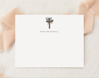 Personalized Custom Christian Cross Stationery | Stationary | Monogram | Flat Note Cards + Envelopes | Printed Thank You | Jesus Lover
