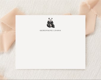 Personalized Custom Panda Stationery | Stationary | Monogram | Flat Note Cards + Envelopes | Printed Thank You | Panda Lover Gift Set