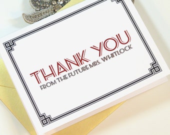 Customizable Art Deco / Gatsby Bridal Shower or Newlywed Thank You Card Wedding Bridal Card Set