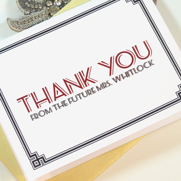 Customizable Art Deco / Gatsby Bridal Shower or Newlywed Thank You Card Wedding Bridal Card Set